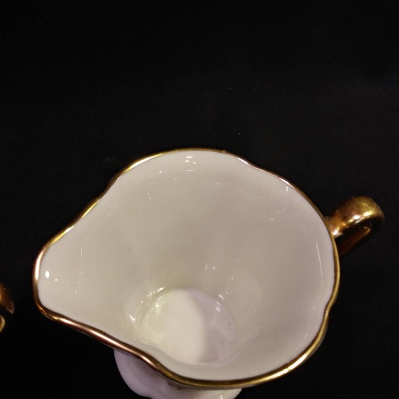 1930s Signed Pickard China 495/76 Sugar n Creamer Set Gold and Cream - Picture 4 of 10